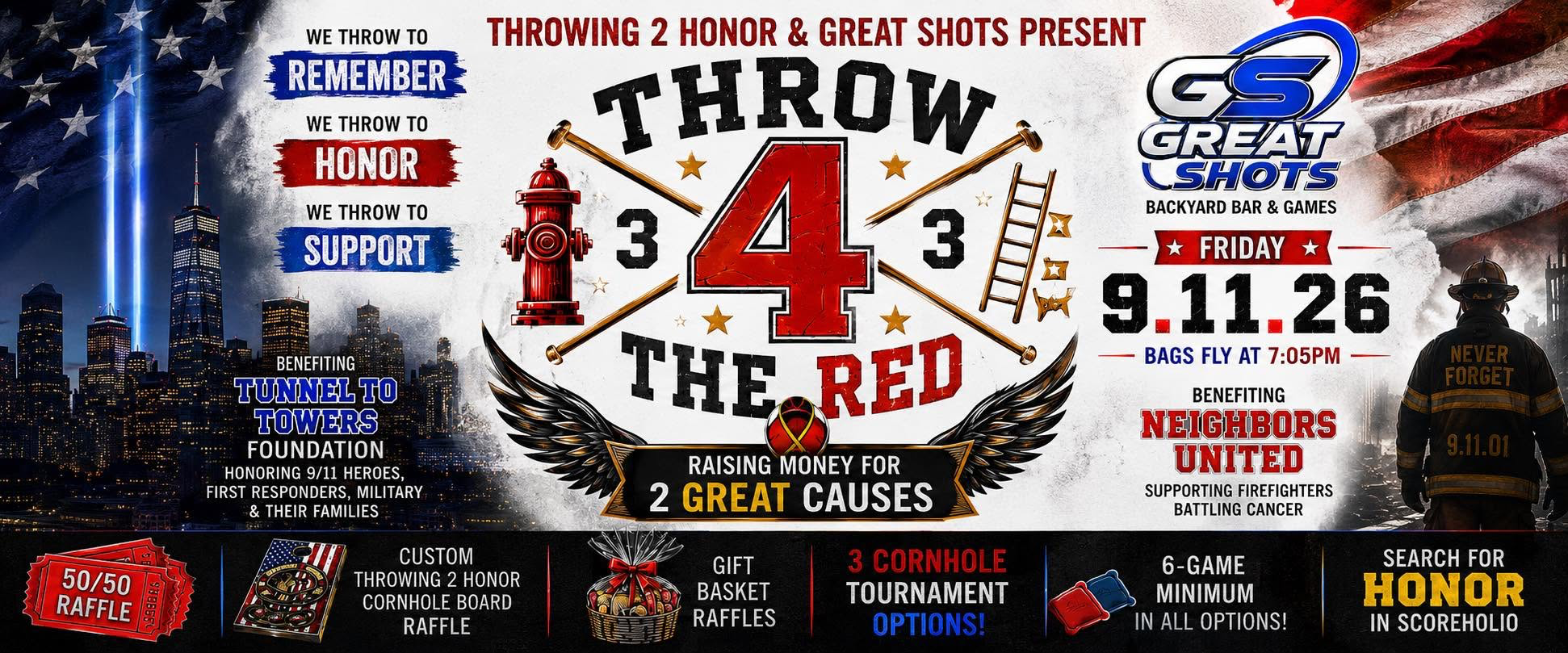 Throw 4 The Red official September 11, 2026 fundraiser flyer presented by Throwing 2 Honor and Great Shots